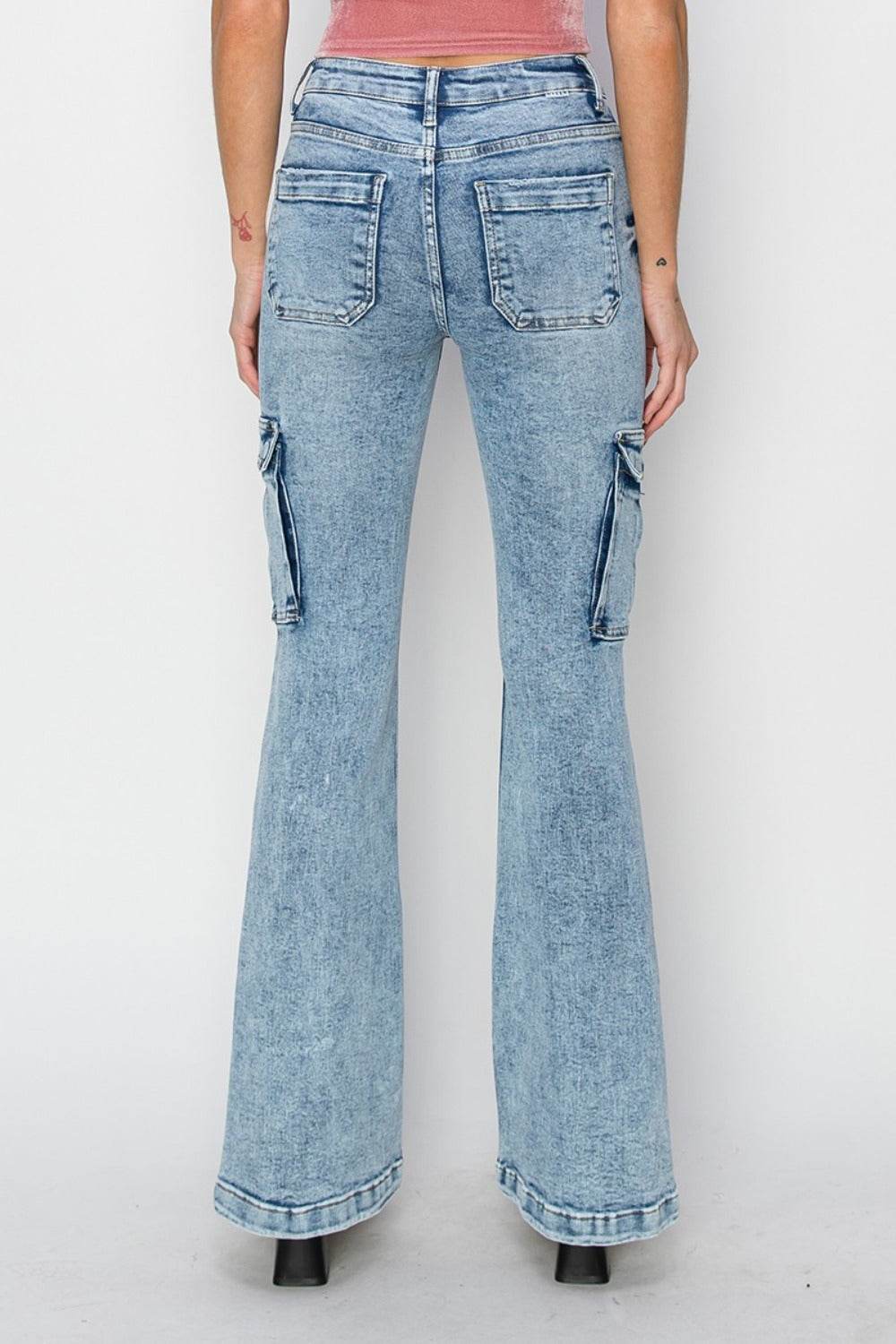 RISEN Full Size High Rise Cargo Flare Jeans - Hovatok