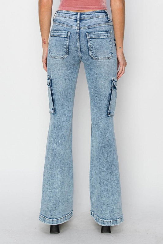 RISEN Full Size High Rise Cargo Flare Jeans - Hovatok