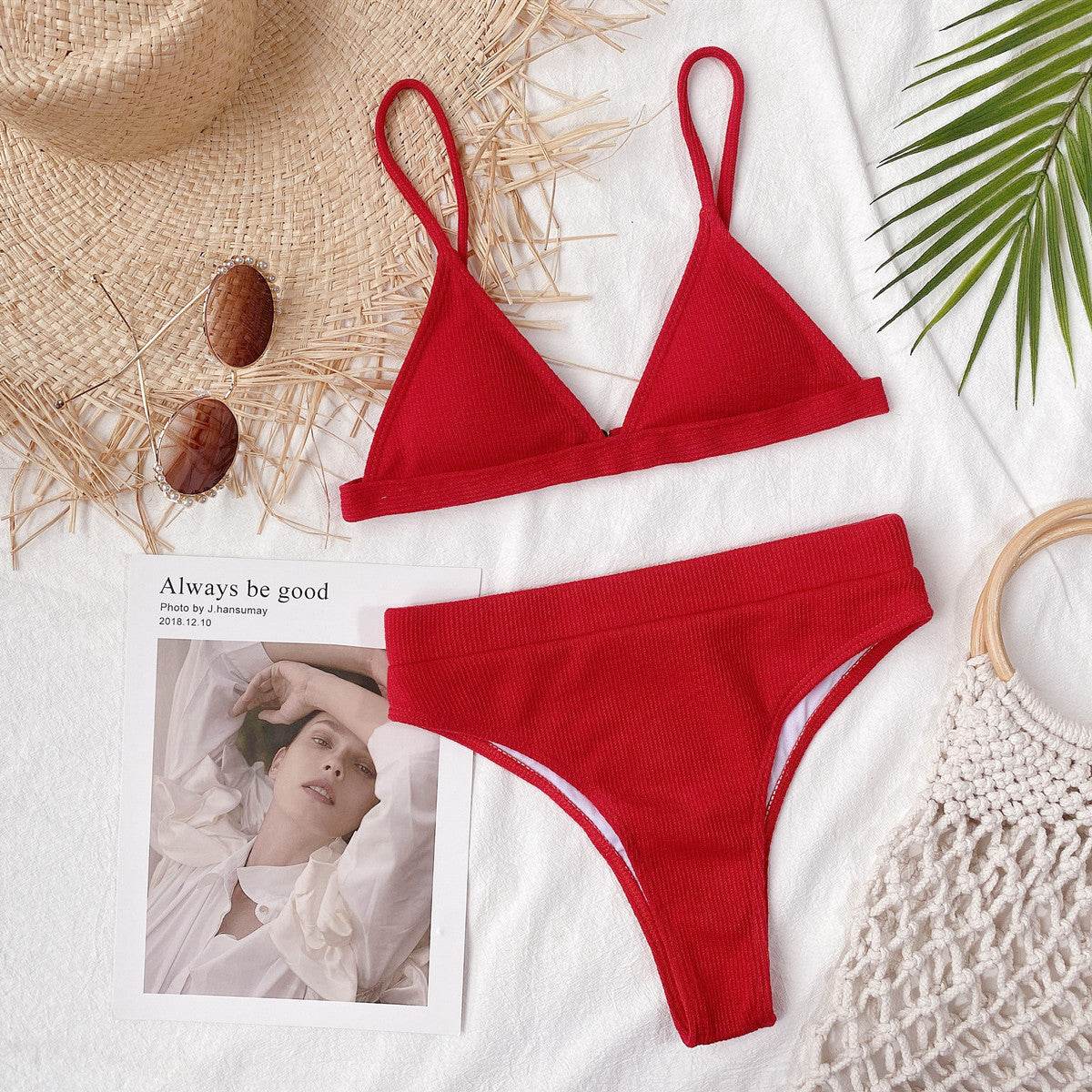 Spaghetti Strap Ribbed Bikini Set - Hovatok