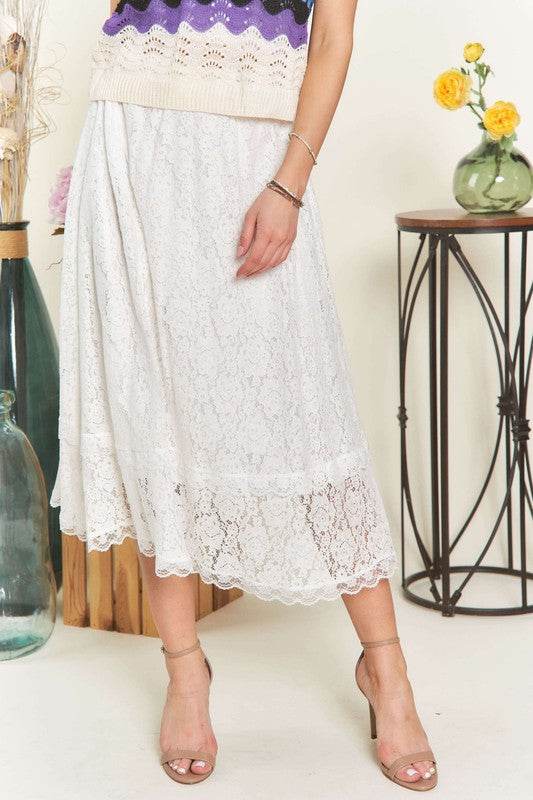 ADORA Elastic Waist Lace Midi Skirt - Hovatok