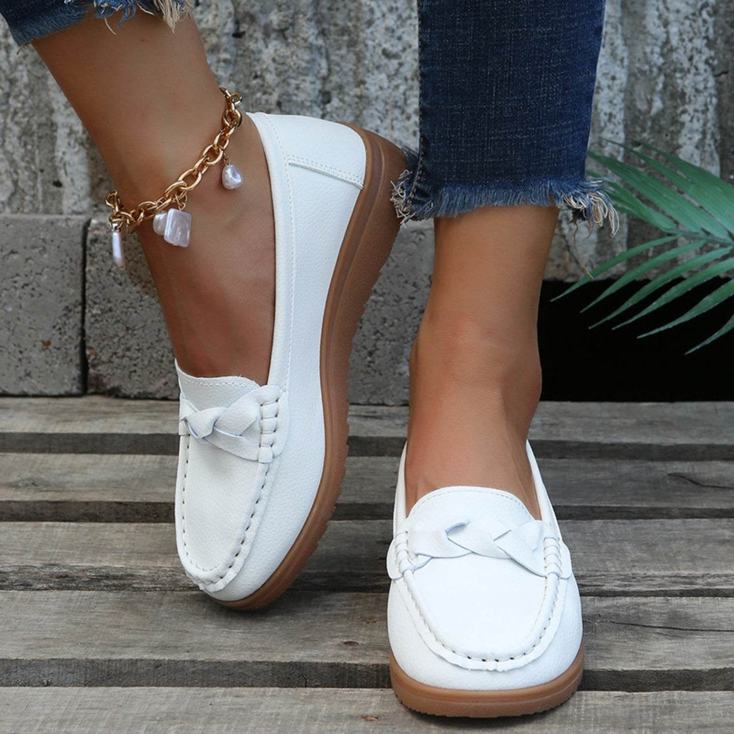 Weave Wedge Heeled Loafers - Hovatok