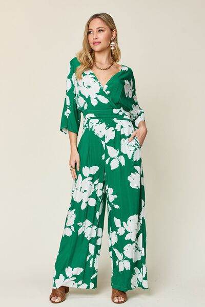 Double Take Full Size Printed Tie Back Wide Leg Jumpsuit - Hovatok