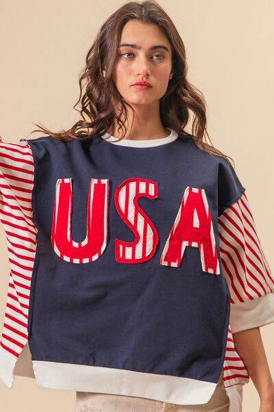 BiBi USA Letter Patchwork Contrast Short Sleeve T-Shirt - Hovatok