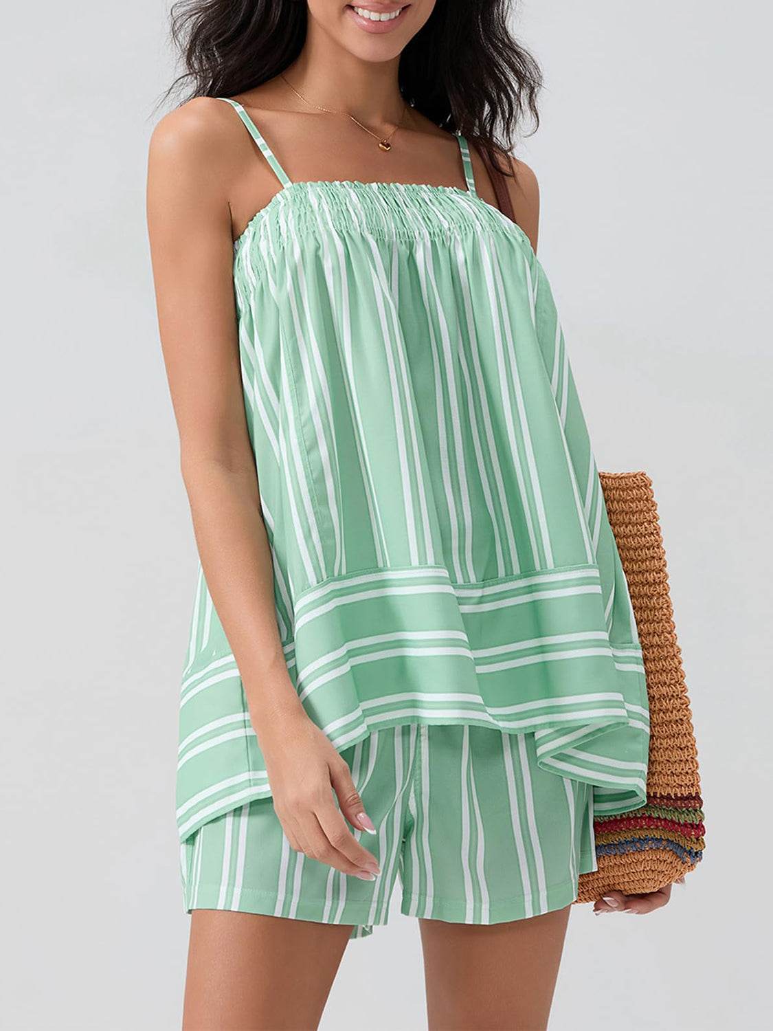 Smocked Square Neck Cami and Shorts Set - Hovatok