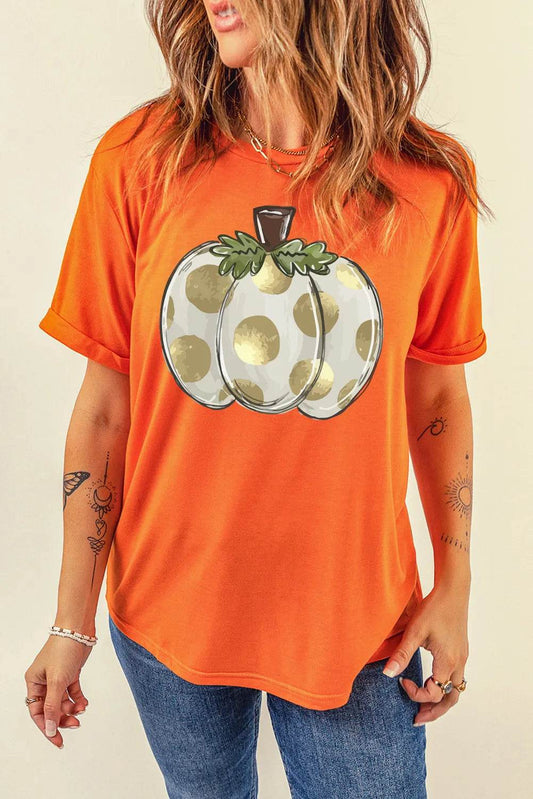 Pumpkin Graphic Round Neck Short Sleeve T-Shirt - Hovatok