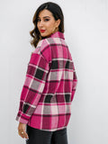 Shiny Plaid Button Up Collared Neck Jacket - Hovatok