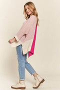 ADORA Side Slit Color Block Long Sleeve Sweater - Hovatok