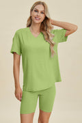 Basic Bae Full Size Ribbed V-Neck Short Sleeve Top and Shorts Set - Hovatok