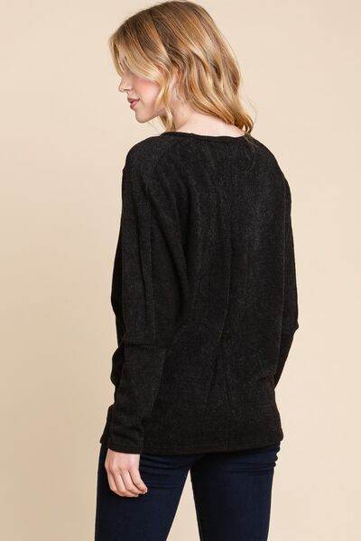 BOMBOM Drop Shoulder Long Sleeve Knit Top - Hovatok