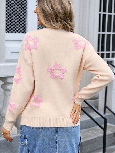 Angel Wings Flower Round Neck Long Sleeve Sweater - Hovatok