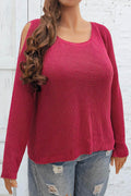 Plus Size Cold Shoulder Round Neck Sweater - Hovatok