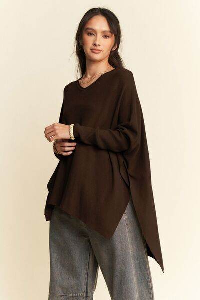 Davi & Dani High-Low Side Slit Batwing Sleeve Top - Hovatok