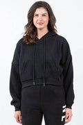 American Bazi Letter Graphic Long Sleeve Drawstring Cropped Hoodie - Hovatok