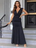 Ruched Plunge Sleeveless Maxi Dress - Hovatok