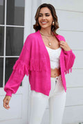Angel Wings Fringe Trim Open Front Cardigan - Hovatok