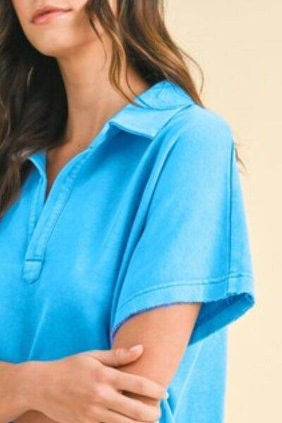Annie Wear Mineral Washed Johnny Collar Short Sleeve Dress - Hovatok