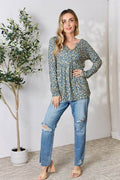 Heimish Full Size Floral Half Button Long Sleeve Blouse - Hovatok