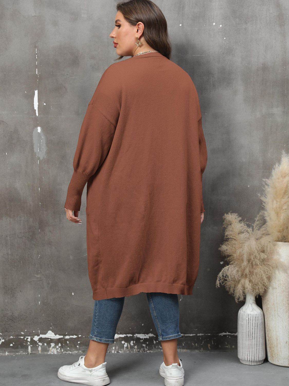 Plus Size Long Sleeve Pocketed Cardigan - Hovatok