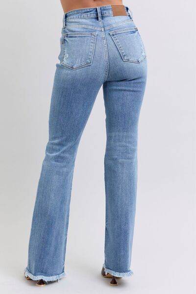 Judy Blue Full Size Raw Hem High Rise Bootcut Jeans - Hovatok