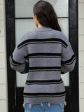Striped Frayed Hem Round Neck Sweater - Hovatok