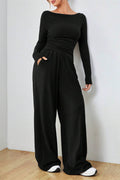 Boat Neck Long Sleeve Top and Pants Set - Hovatok