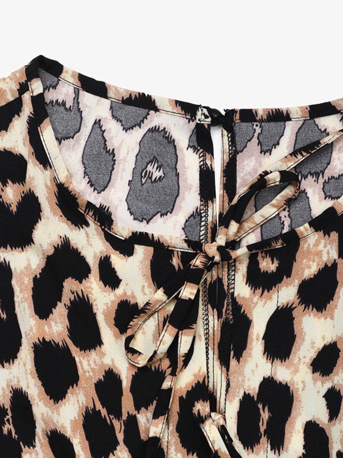 Perfee Tied Leopard Half Sleeve Jumpsuit - Hovatok