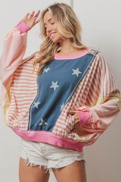 BiBi Stars and Stripes Round Neck Long Sleeve Top - Hovatok