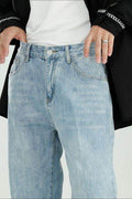 Mid Rise Wide Straight Jeans with Pockets - Hovatok