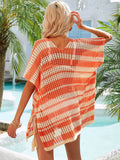 Angel Wings Tassel Openwork Striped V-Neck Cover Up - Hovatok