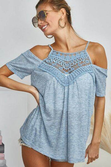 BiBi Front Crochet Lace Adjustable Strap Top - Hovatok