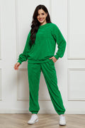 Corduroy Round Neck Sweatshirt and Sweatpants Set - Hovatok