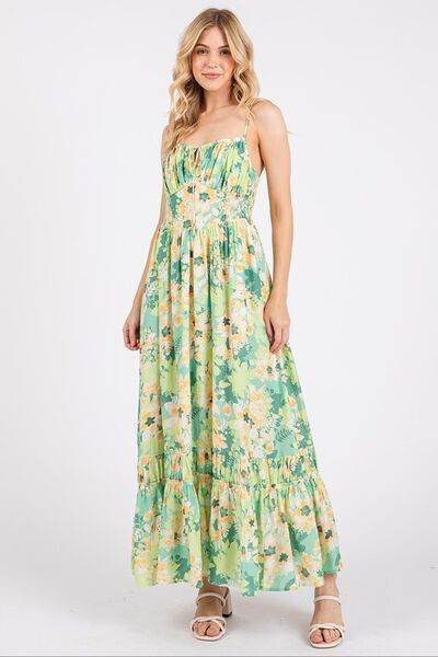 Mittoshop Floral Smocked Back Ruffled Hem Maxi Cami Dress - Hovatok