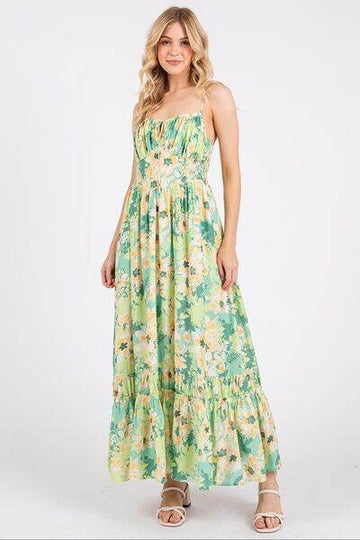 Mittoshop Floral Smocked Back Ruffled Hem Maxi Cami Dress - Hovatok