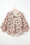 Contrast Animal Print V-Neck Long Sleeve Blouse - Hovatok