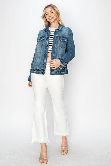 RISEN Full Size Distressed Button Up Jacket - Hovatok