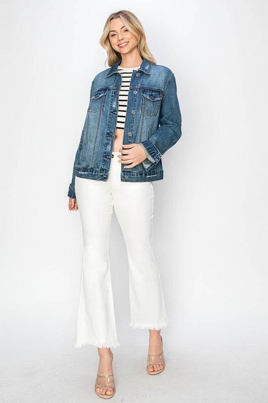 RISEN Full Size Distressed Button Up Jacket - Hovatok