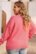 Plus Size V-Neck Dropped Shoulder Sweater - Hovatok