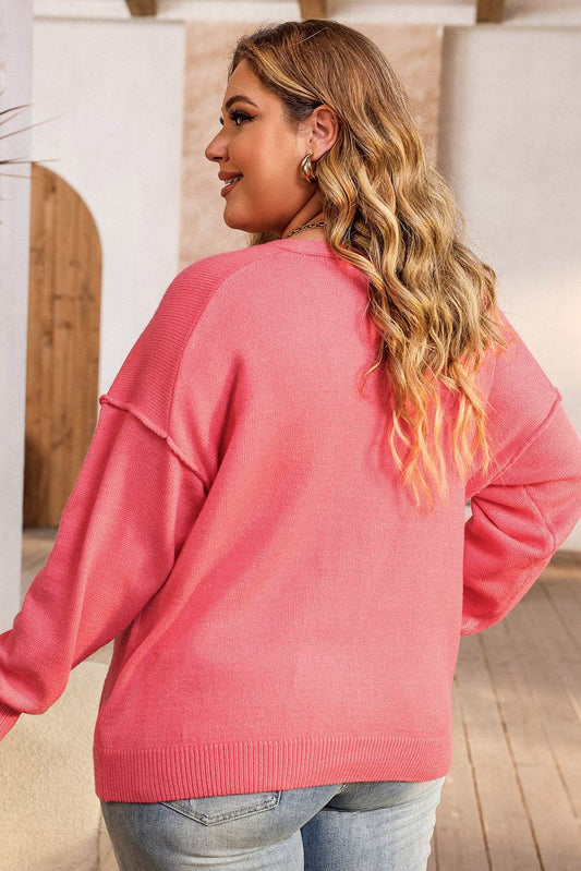 Plus Size V-Neck Dropped Shoulder Sweater - Hovatok