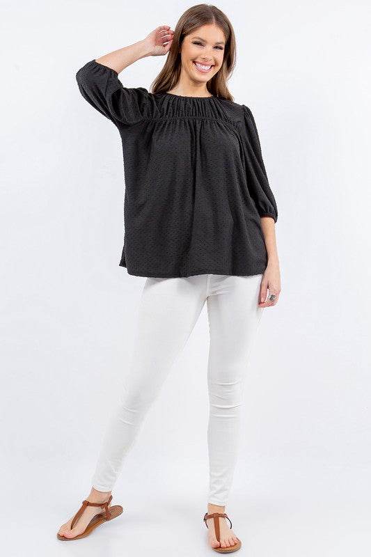 Celeste Full Size Puff Sleeve and Bow Detail Top Plus Size - Hovatok