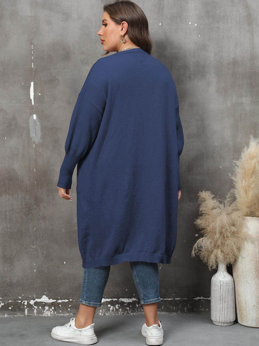 Plus Size Long Sleeve Pocketed Cardigan - Hovatok