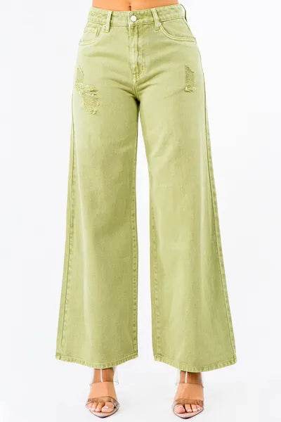 American Bazi High Waist Distressed Wide Leg Jeans - Hovatok