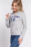 ACTIVE BASIC CALIFORNIA Zip Up Drawstring Long Sleeve Hoodie - Hovatok