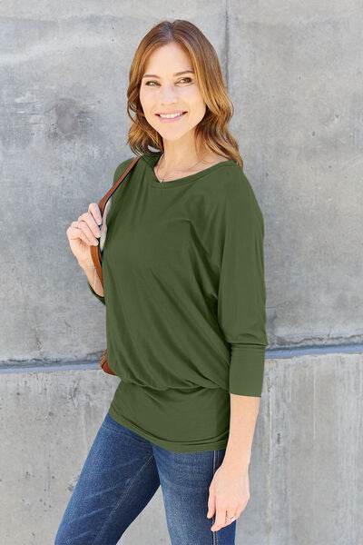 Basic Bae Full Size Round Neck Batwing Sleeve Top - Hovatok