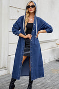 Button Up Long Sleeve Longline Hooded Denim Outerwear - Hovatok