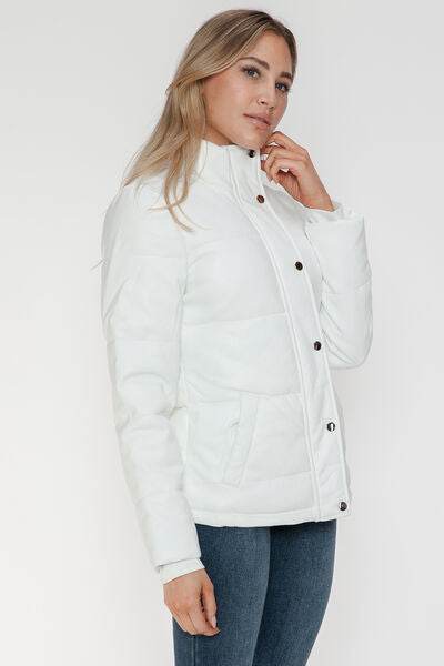 YMI Pocketed Zip Up Turtleneck Puffer Jacket - Hovatok