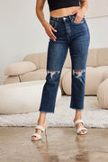 RFM Crop Dylan Full Size Tummy Control Distressed High Waist Raw Hem Jeans - Hovatok