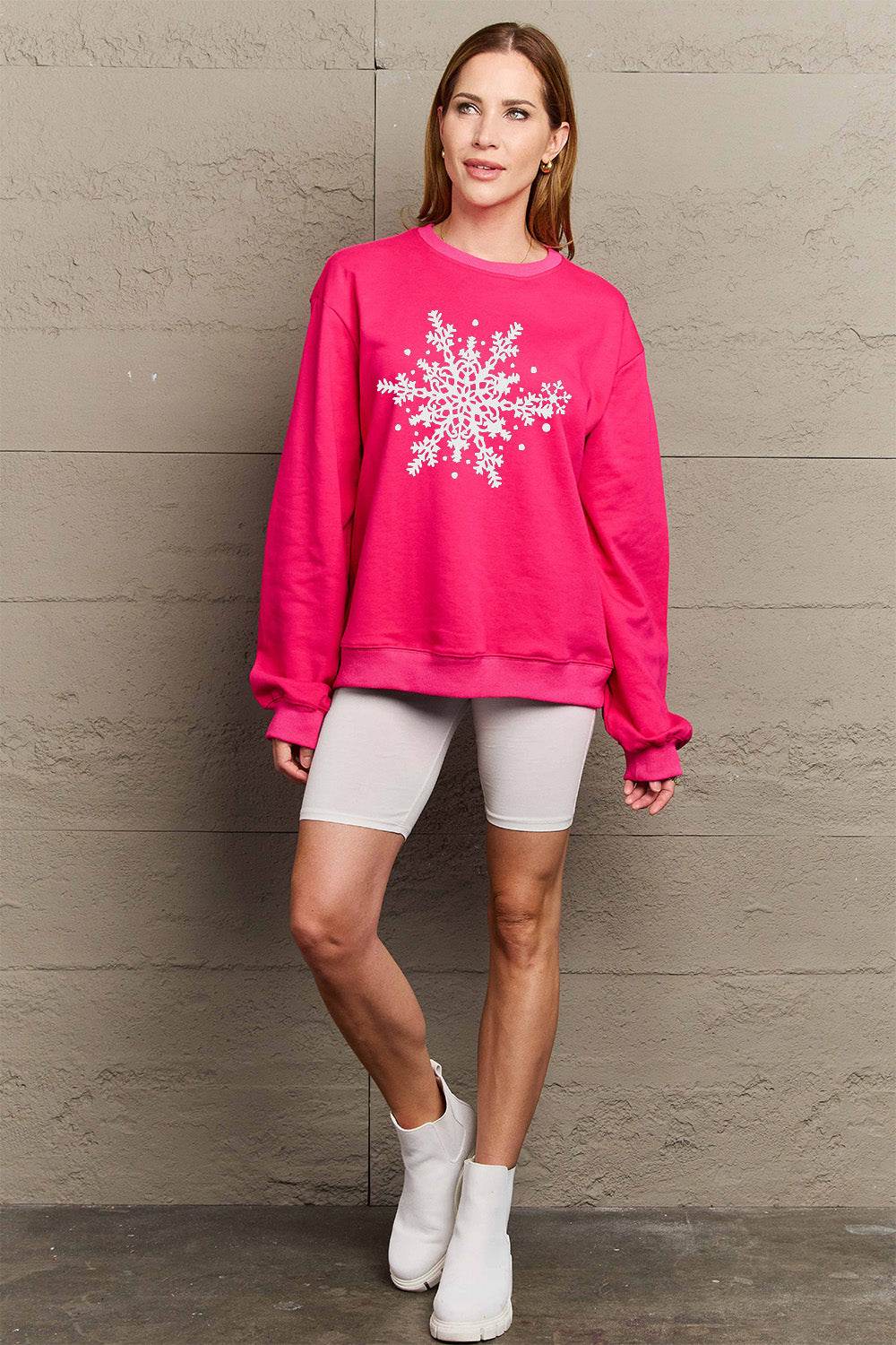 Simply Love Full Size Snowflake Graphic Sweatshirt - Hovatok