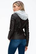 YMI Faux Layered Double-Zipper Jacket with Fuzzy Hood - Hovatok
