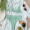 Spaghetti Strap Ribbed Bikini Set - Hovatok