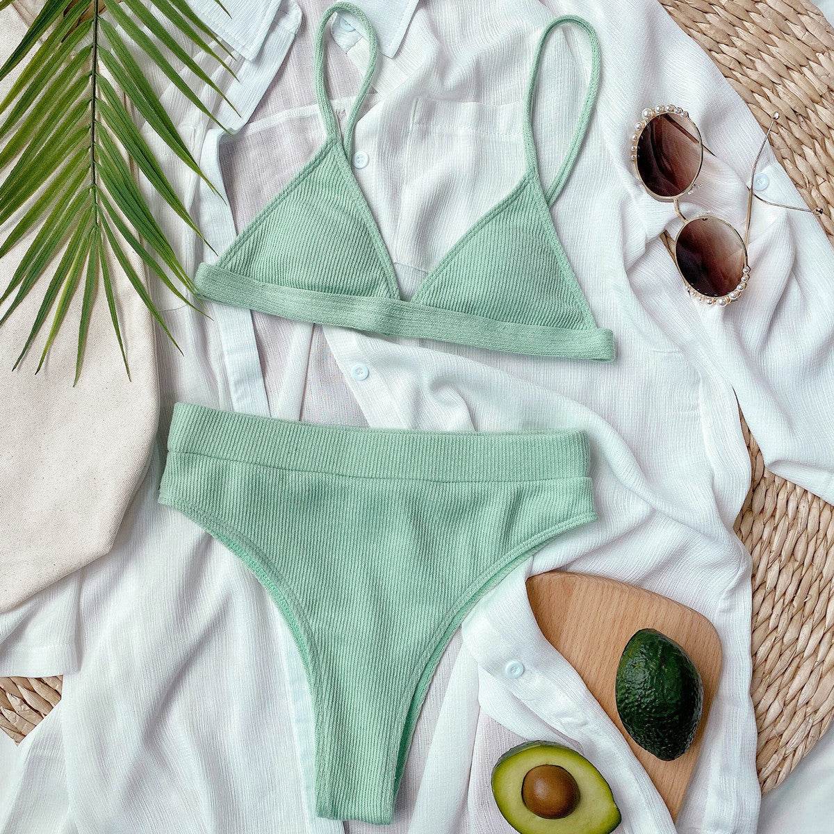 Spaghetti Strap Ribbed Bikini Set - Hovatok